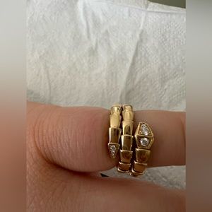 Serpenti Viper 2-Coil Ring in 18k Yellow Gold and Diamonds